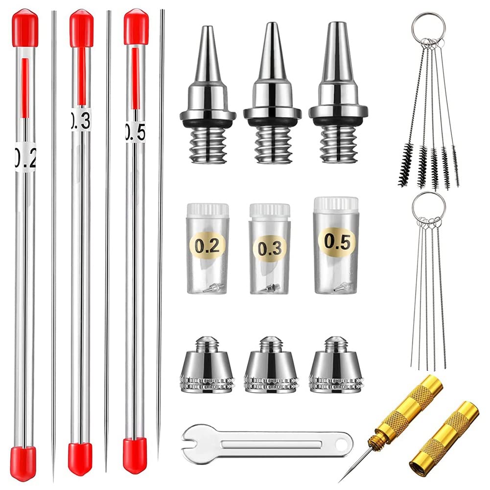NIZEAMI 21 Pieces Airbrush Nozzle Set Needle Airbrush Needles Cleaning Set Replacement Part