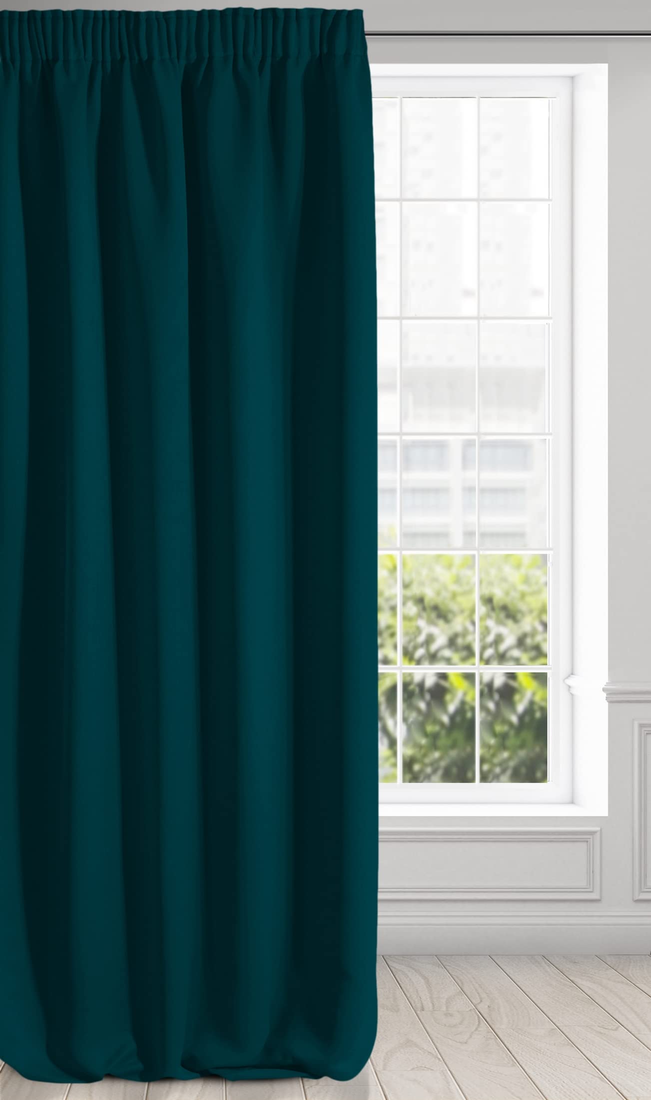 Eurofirany LOGAN Extra Long Blackout Curtain - 1 Unit Rod Pocket, Rufflette Tape, Light blocking Room Darkening Bedroom Living Room, W53 x L106, Petrol