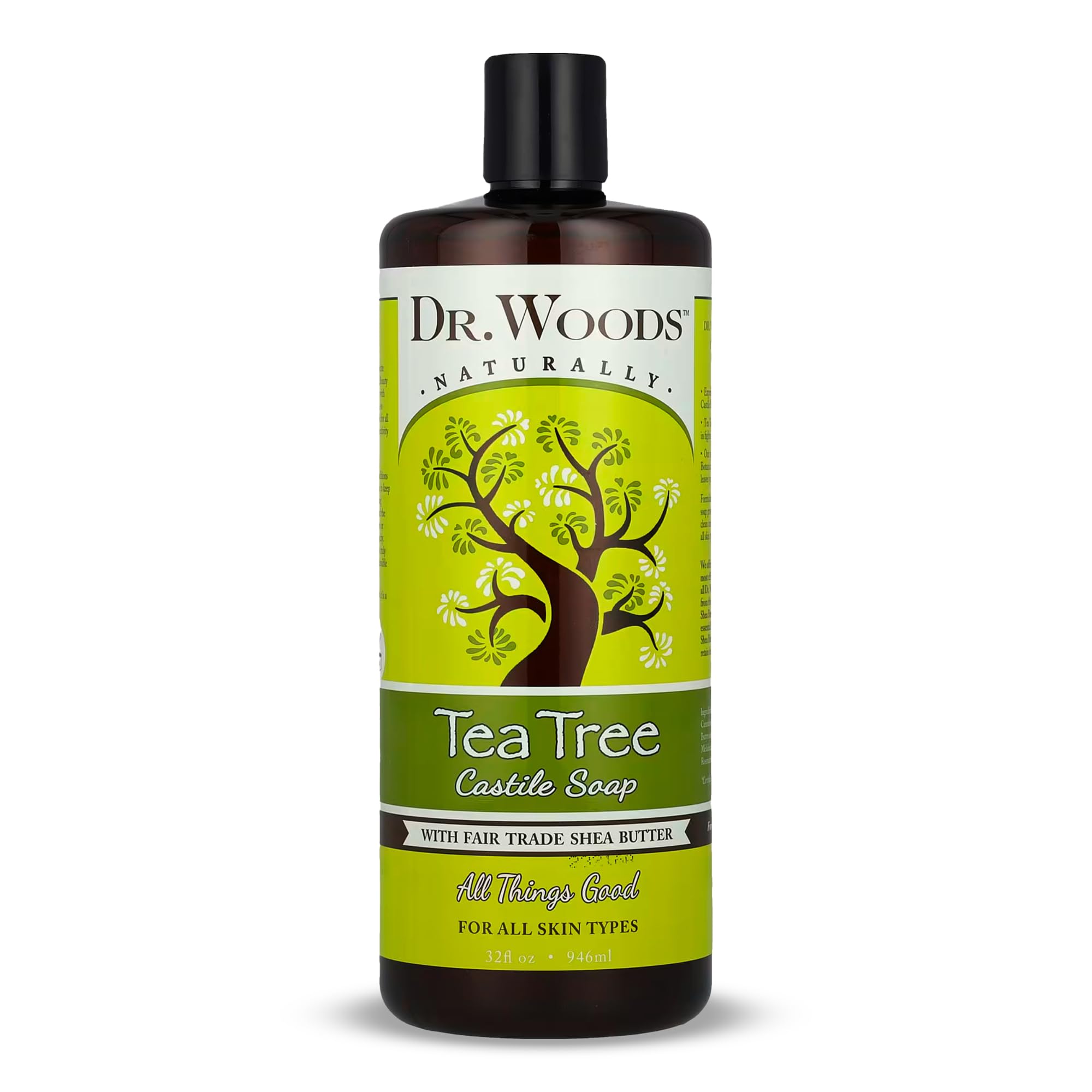 Dr. Woods Pure Tea Tree Castile Soap with Organic Shea Butter, 32 Ounce