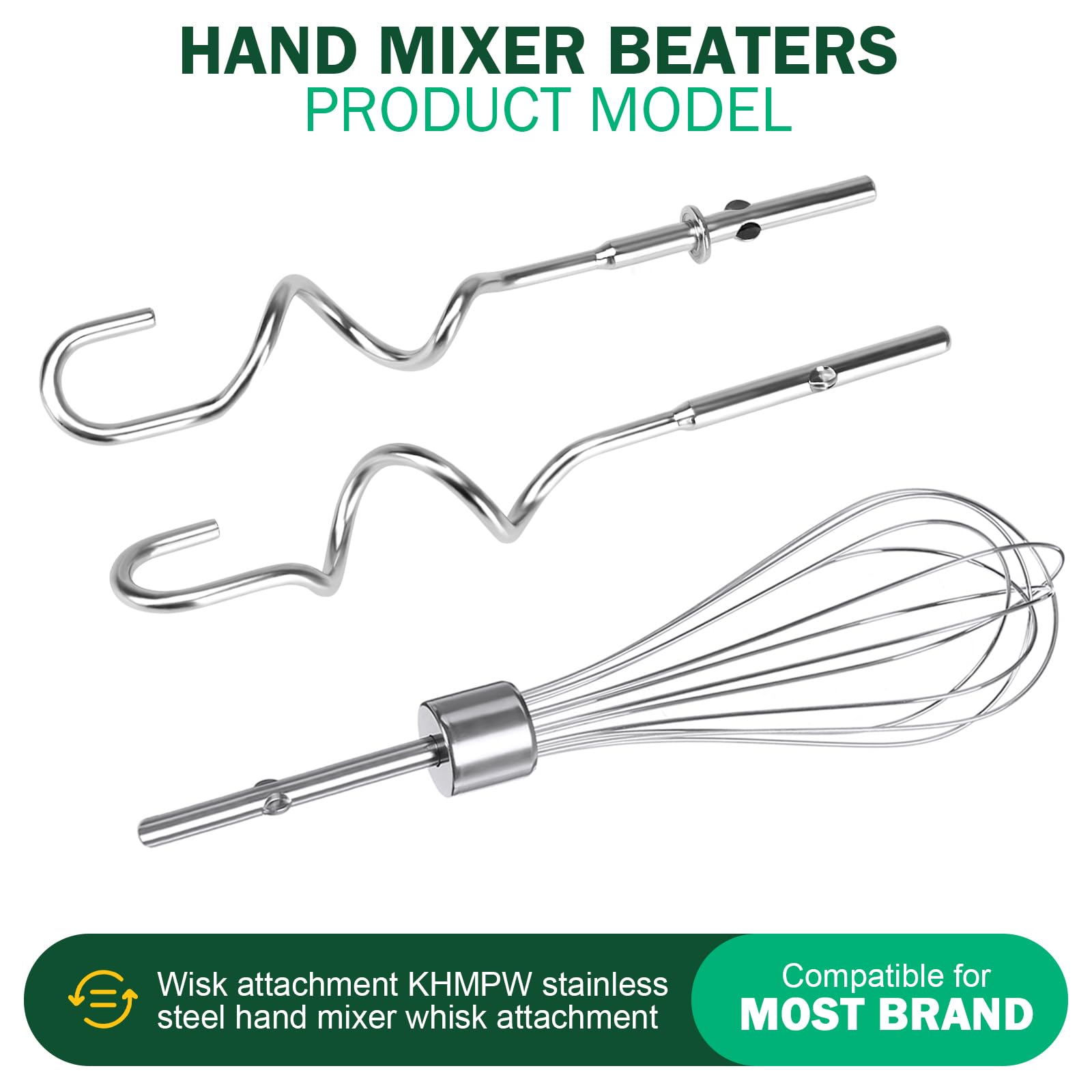 Hand Mixer Beaters Blender For KitchenAid & Mixer Dough Hooks For KitchenAid Hand Mixers Whisk Attachment KHMPW Stainless Steel Egg Beater/Whisk Attachment for Kitchen Hand Mixer Accessories,3PCS