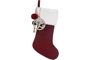 Pxniy Personalized Gold Wooden Initial Christmas Stocking, 19.5 inches Velvet Christmas Stocking with pom poms,Christmas Decorations for Xmas Fireplace Holiday Party(Burgundy L)
