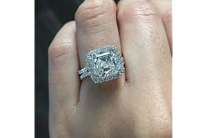 CZCLMLT 925 Fashion Engagement Proposal Princess Square Diamond Ring Female Copper Plated White k Zircon Sterling Silver Halo Fashion Ring Cushion Cut 3 Carat 5A Zircon Wedding Ring CZC015 (6)