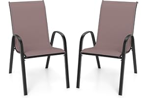 Giantex Patio Chairs Set of 2, Stackable Outdoor Dining Chairs with Breathable & Quick-Dry Fabric & Armrests for All Weather,