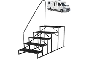 FRUYYZL RV Steps with Handrail｜5 Step RV Steps｜Update 3.0 Outdoor Mobile Home Stairs with Anti-Slip Pedals｜RV Ladders for Travel Trailers｜Heavy Duty Camper Steps for Camper, Porch, Spa