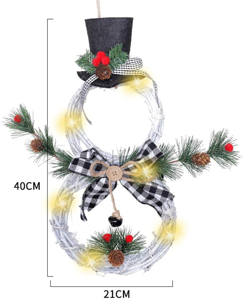 VKTY Snowman Wreath for Door,Battery Operated Christmas Snowman Wreath with Ornaments LED Front Door Wreaths for Christmas Home Kitchen Wall Window Hall Decor,16(H) by 8(W) Inch - Image 3