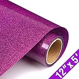 Glitter Heat Transfer Vinyl HTV Rolls 12inx5ft, Iron on HTV Vinyl Compatible with Silhouette Cameo & Cricut by TransWonder (Deep Magenta)
