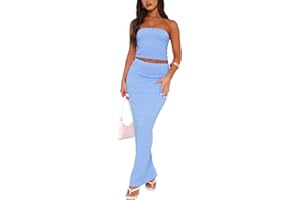 KORSSYEE Two Piece Skirt Outfits for Women Sleeveless Tube Tops Bodycon Sexy Maxi Dress 2 Piece Summer Y2K Vacation Set