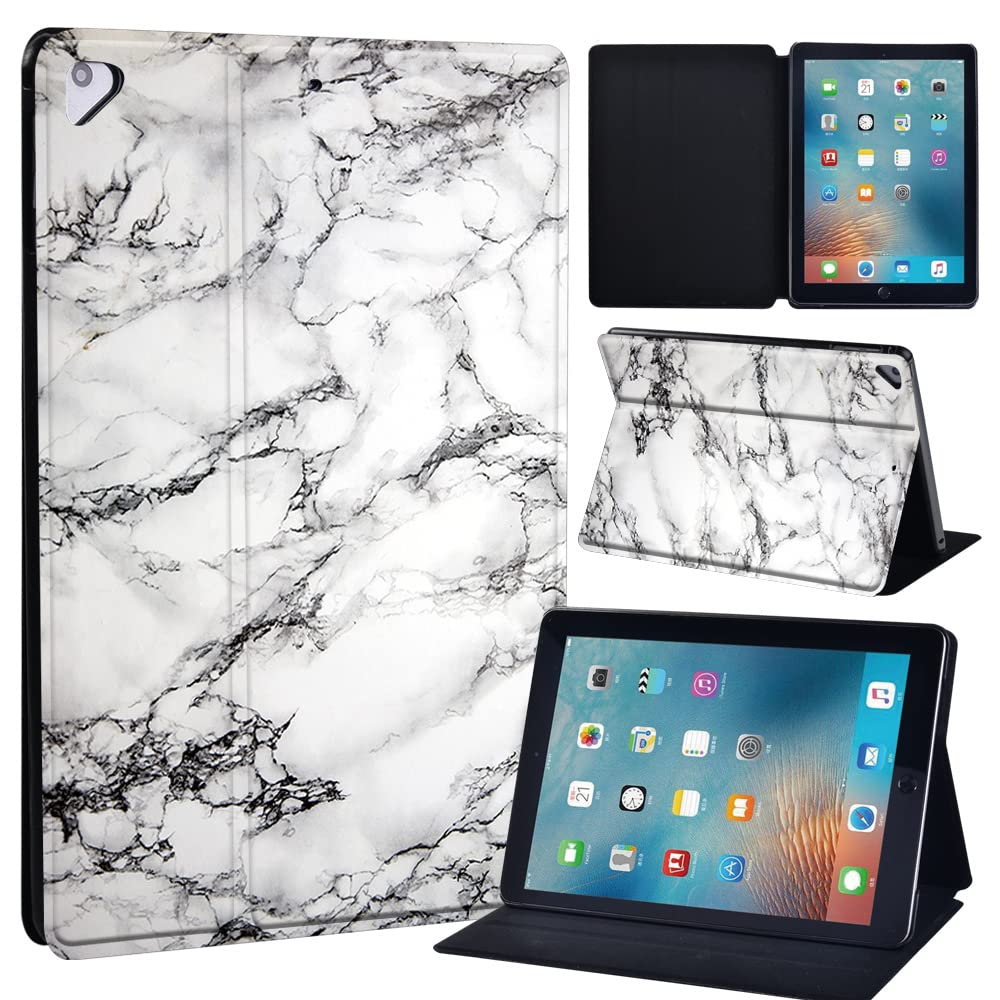 Printed Leather slim lightweight Stand Cover Folio Case for Apple New iPad 9.7 2018 2017(6th Gen, 5th Gen)/iPad Air 2/iPad Air/iPad Pro 9.7 Tablet with Auto Wake/Sleep (white carrera marble)