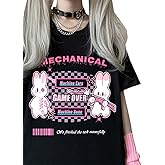 RILGOU Harajuku Kawaii Fashion Pastel Goth Casual Style Soft Crewneck Cartoon Mechanical Bunny Print T-Shirt