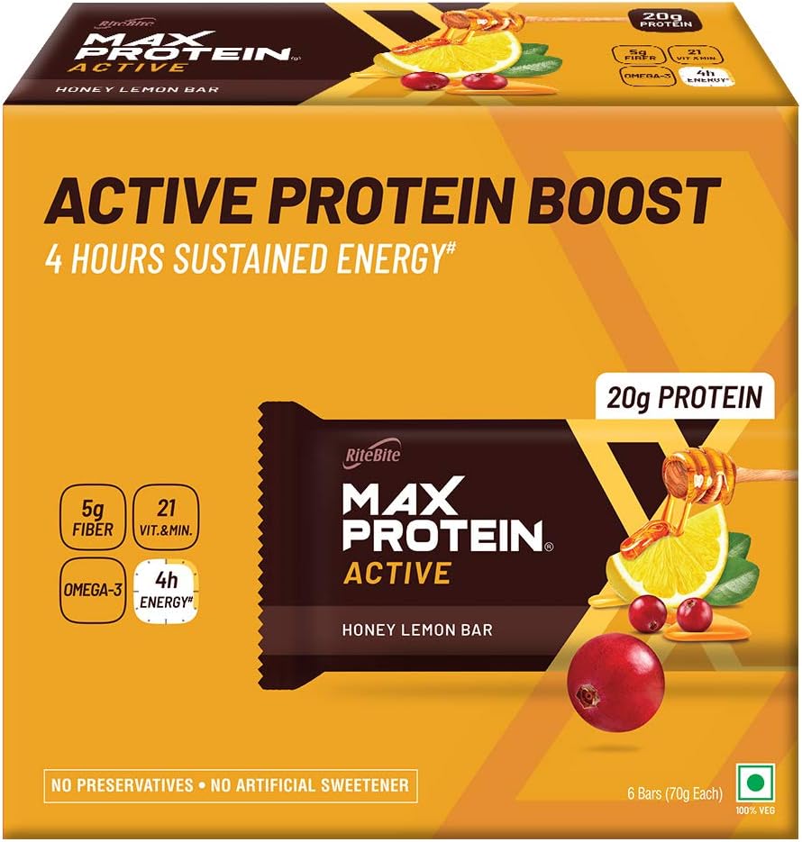 RiteBite Max Protein Active Honey Lemon Bars 420g - Pack of 6 (70g x 6)