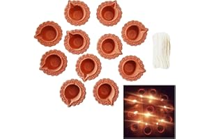 DECORATIVE BUCKETS: Diyas | Diwali diyas | Diwali |11 EARTHEN Clay Diya with Cotton BATTI Wicks|Indian Traditional Handcrafted Mini oillamps |Diwali Lights | Terracotta diyas | Diwali Gifts