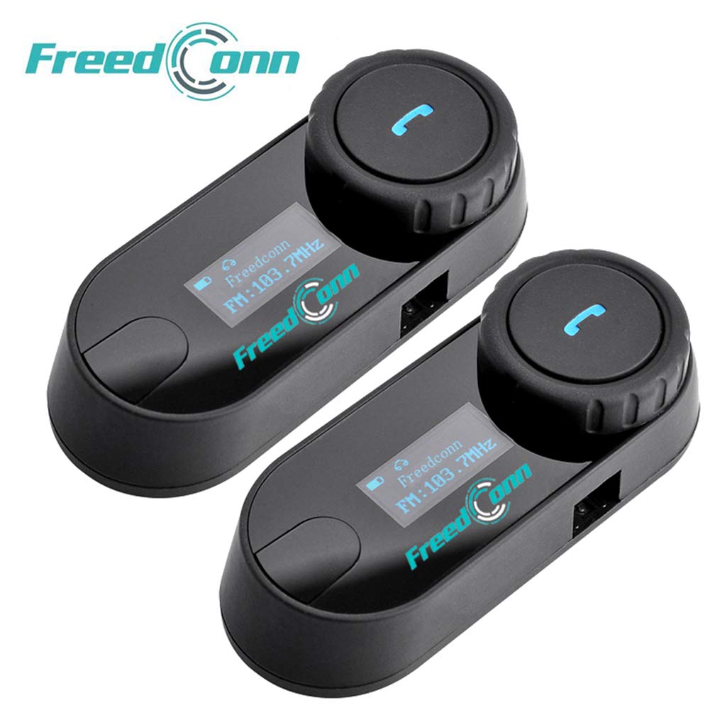 FreedConn TCOM SC Motorcycle Helmet Bluetooth Headset Intercom,BT5.0 Wireless Helmet Intercom Earphone for 2 or 3 riders/LCD Screen/FM radio/Hands Free/Music Share, IP65 Waterproof,2 Pack