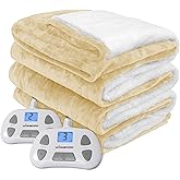 Warm Storm Electric Blanket Queen Size Heated Blanket Anti-Static Flannel & Sherpa 10 Heating Levels 12 Hours Auto Off Machine Washable Beige 84"x 90"