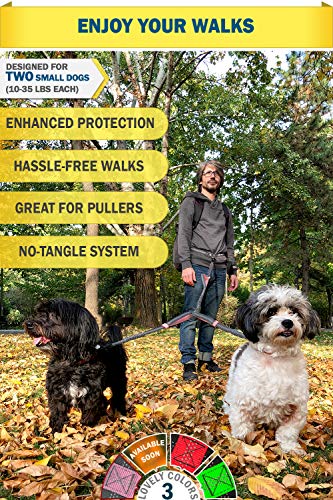 Pet Dreamland Hands Free Double Dog Leash - Two Small to Medium Dogs (up to 35lbs) | Running, Walking, Hiking | Waist Leashes for Dogs (Dark Grey & Pink)
