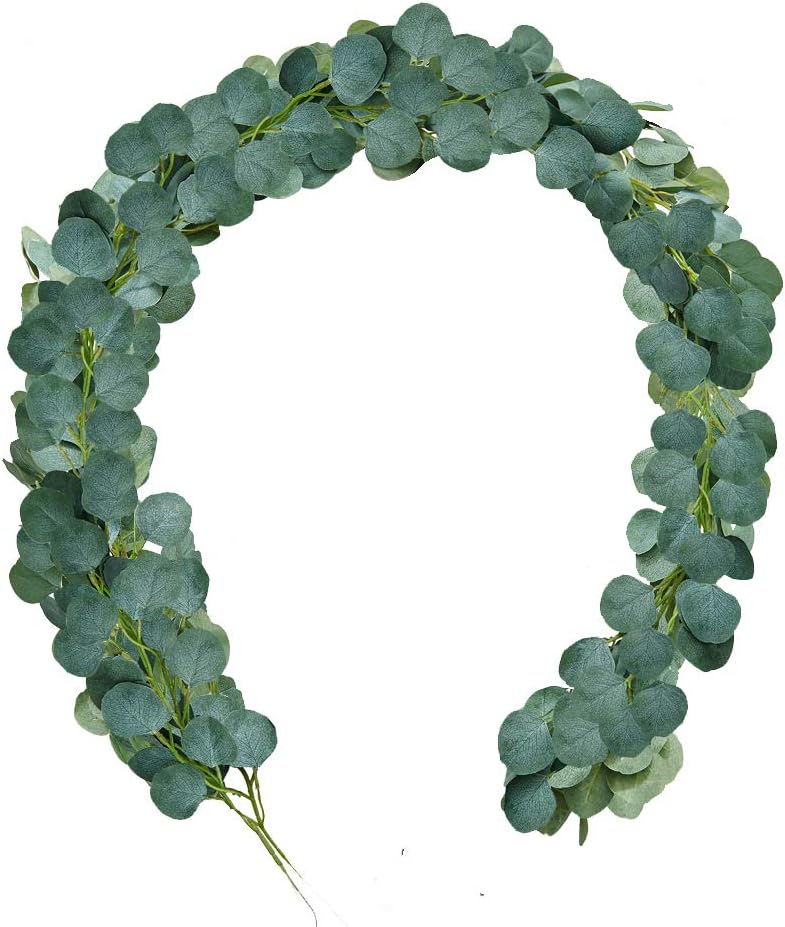 Aviviho Eucalyptus Garland Artificial Silver Dollar Eucalyptus Leaves Garland 2 Pack 6.2feet Greenery Garland for Wedding Table Backdrop Table Arch Doorways Wall Décor