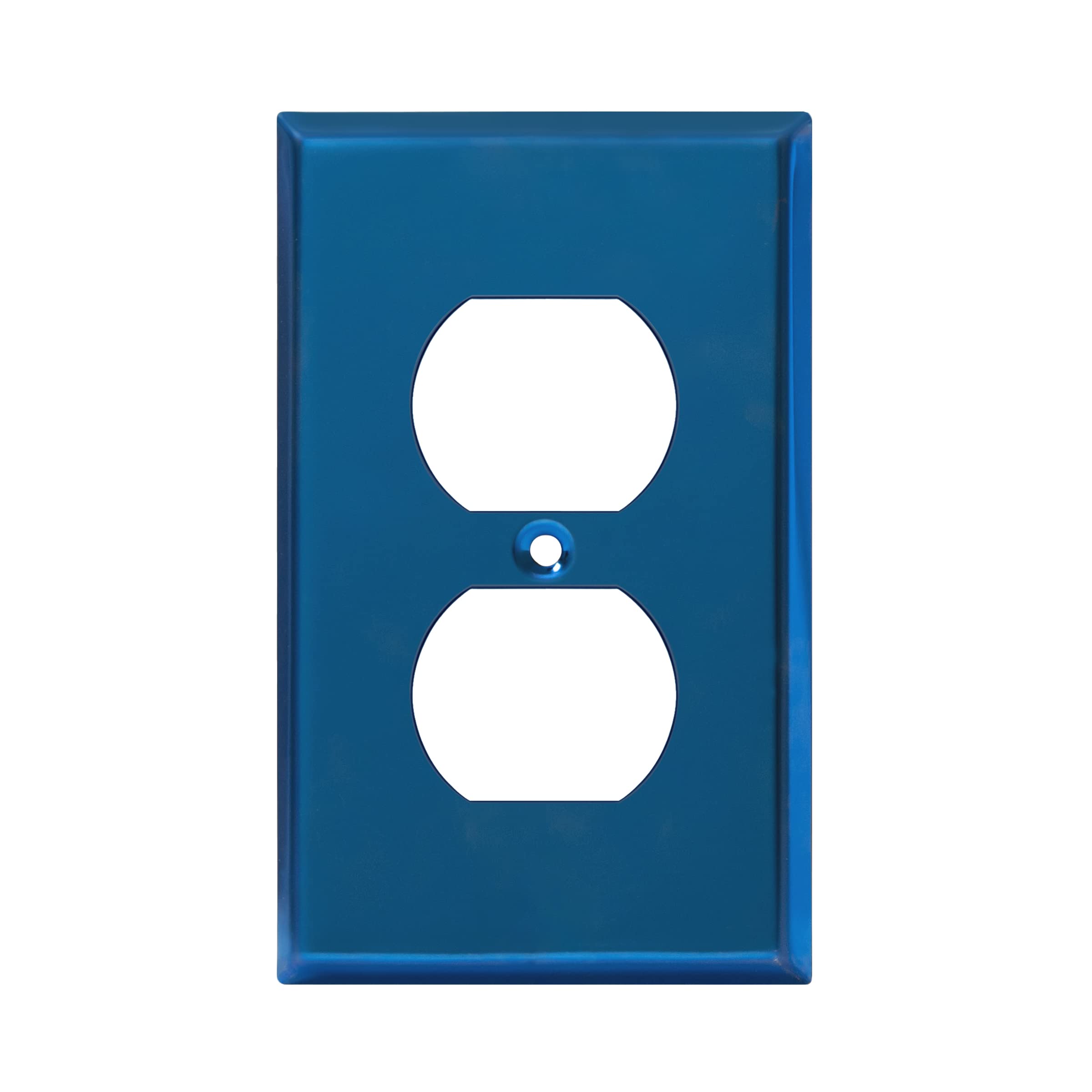 ENERLITES Duplex Receptacle Metal Wall Plate, Stainless Steel Outlet Cover, Corrosion Resistant, Standard Size 1-Gang 4.50" x 2.76", 201 Stainless Steel, 7721-PBL, Polished Blue