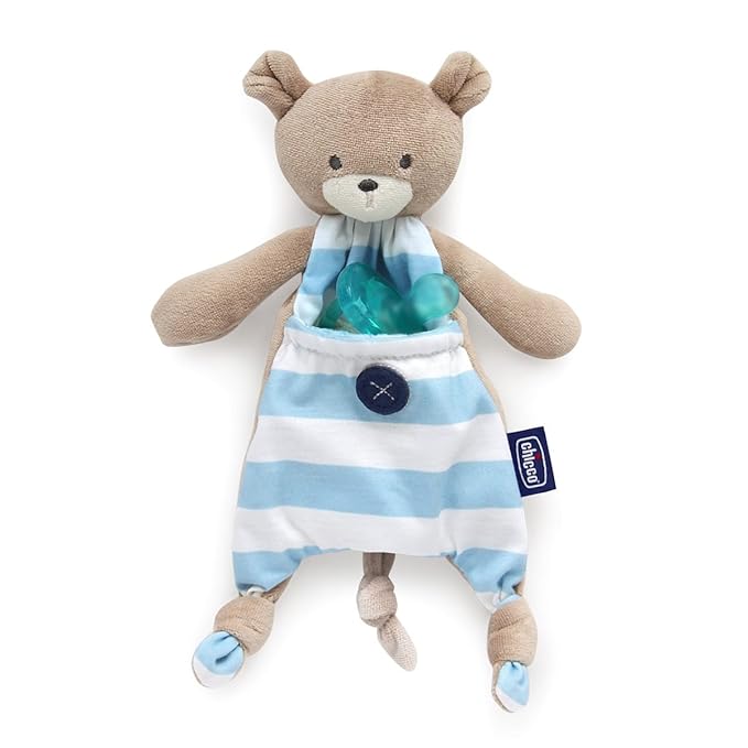 Chicco Pocket Friend - Guarda chupetes de peluche con bolsillo, azul