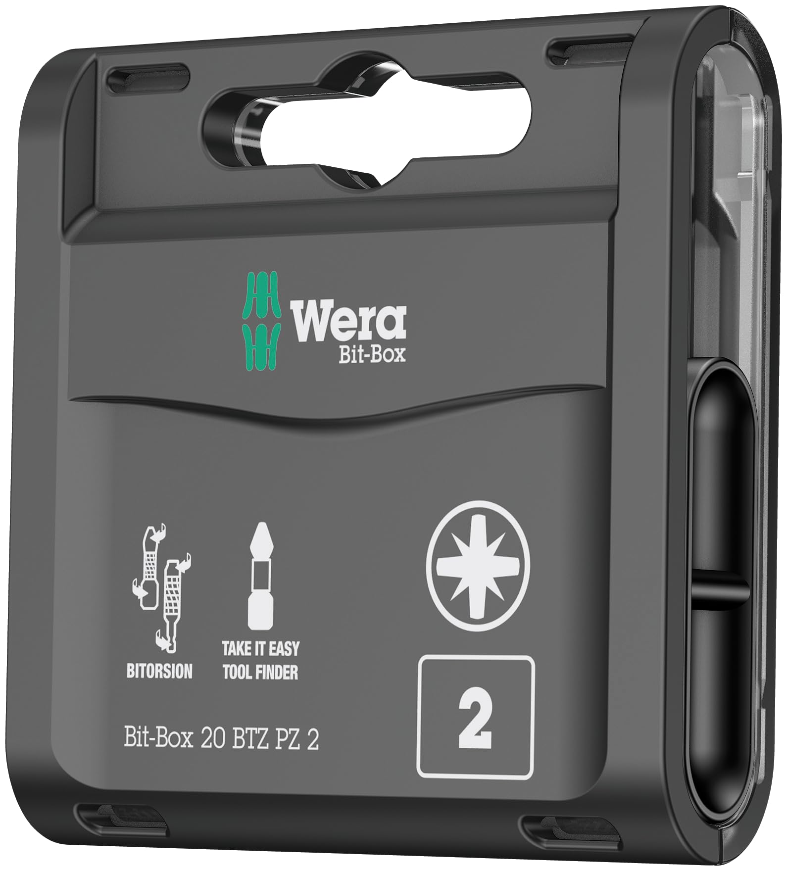Wera Bit-Box 20 BTZ PZ2 BiTorsion Long Life All Purpose bits for drill/drivers, Pozi 2x25mm, 20pc pack, 05057761001, Black