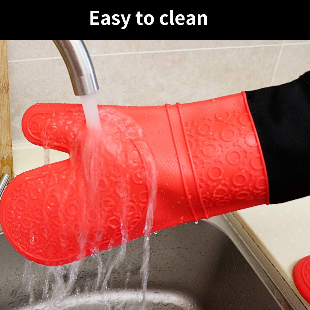 HY Silicone Non Slip Oven Mitts,1 Pair of Extra Long Professional Pot Holders,Heat Resistant Kitchen Cooking Mitts，Baking and Outdoor BBQ: Home & Kitchen