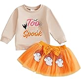 Userdefined Toddler Baby Girl Outfit Halloween Letter Print Sweatshirt Ghost Spider Tutu Skirt Set
