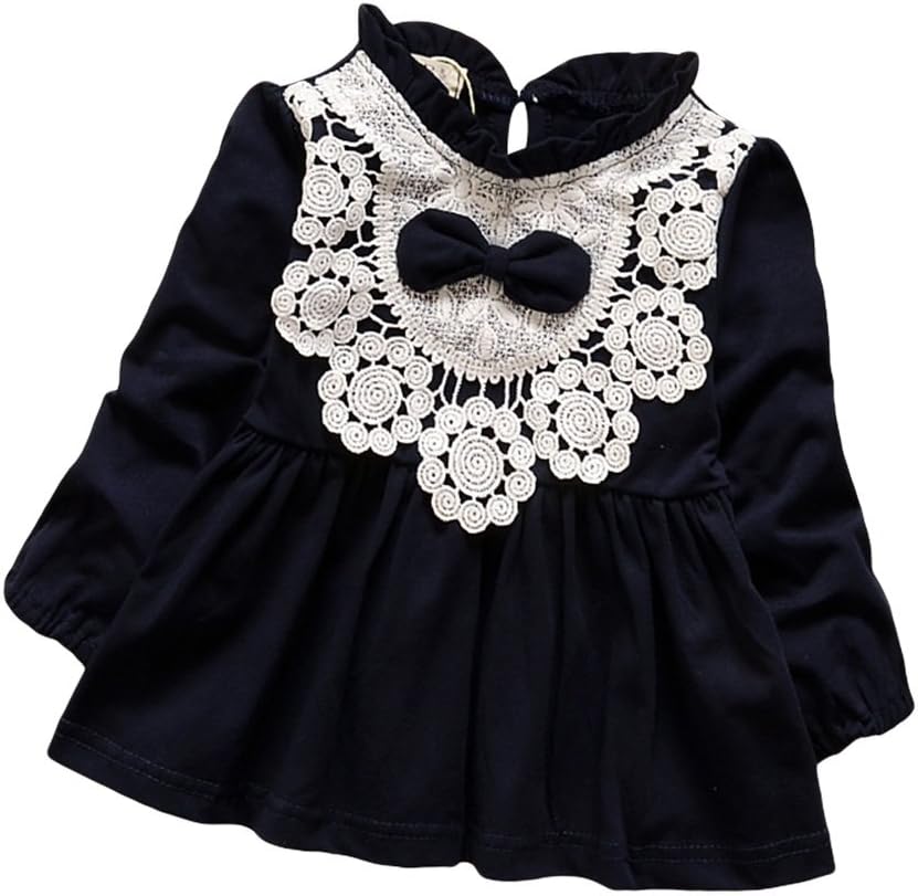 TAIYCYXGAN Baby Girls Long Sleeve Dress Toddlers Princess Lace Bowknot Ruffle Dresses
