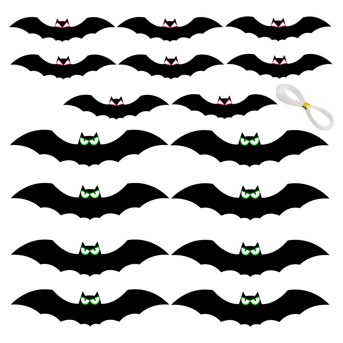 16Pcs Halloween Hanging Bats Outdoor Yard Tree Decoration Scary Bats with Glowing Eyes Halloween Party Supplies