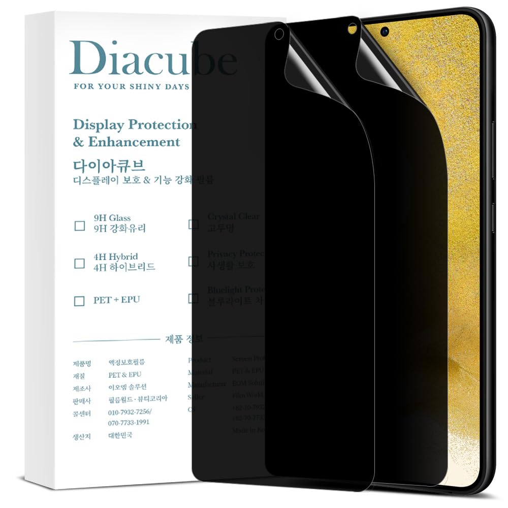 Photo 1 of Diacube For Samsung Galaxy S22 Plus [Upgraded 27°] Privacy Screen Protector [2 PACK][Fast Fingerprint ID Unlock][Anti-Spy PET Film][Easy Installation with Alignment Jig] [Scratch Resistant]