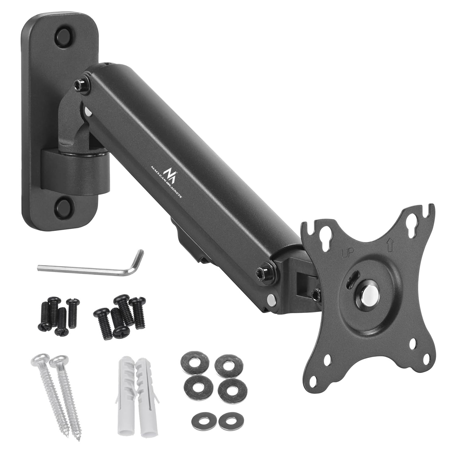 Maclean MC-458 Monitor-Wandhalterung, 17-27" Flach & Curved Bildschirme bis zu 7kg VESA 75x75 oder 100x100 Schwenkbar, Neigbar und Drehbar, Universal Monitor Halterung