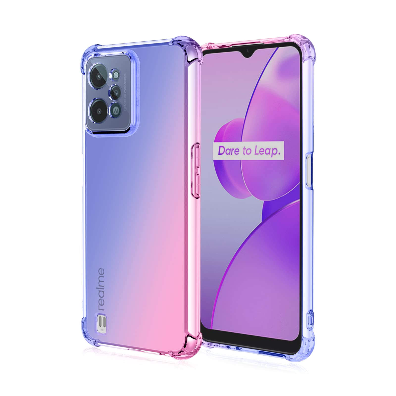 WEIOU Soft TPU Cover for Realme C31 4G (6.5") Case, Slim Fashion Non-Slip Flexible Protective Shock Absorption Gradient Transparent Phone Shell Bumper (Blue Pink)