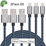 Xcords(TM) 3Pack 6ft Nylon Braided Lightning to USB Syncing and Charging Cable Cord Fully Compatible with iPhone 7/7 Plus/ 6/ 6 Plus/ 6s/ 6s Plus /5/5s/SE iPad/iPod/Beats Pill+ and More(Black&Blue)