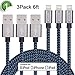 Xcords(TM) 3Pack 6ft Nylon Braided Lightning to USB Syncing and Charging Cable Cord Fully Compatible with iPhone 7/7 Plus/ 6/ 6 Plus/ 6s/ 6s Plus /5/5s/SE iPad/iPod/Beats Pill+ and More(Black&Blue)