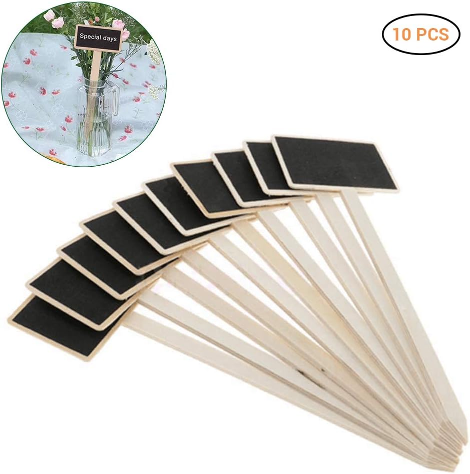 relaxdays Lavagnette Segnaposto, Set 20 Mini Targhette per Piante, Riutilizzabili, con Gessetto, Legno, Naturale/Nero