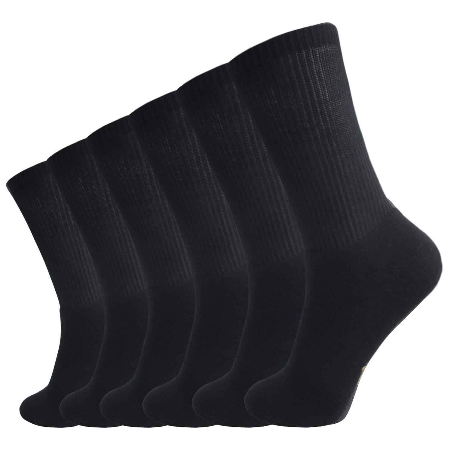 Photo 1 of +MD 6 Pack Mens Crew Socks Extra Heavy Full Cushion Work Socks Moisture Wicking Hiking Trekking Sports Casual Socks 6Black13-15