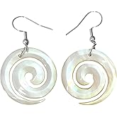 Swimmi Natural Mother of Pearl Earrings, Hand Carved Spiral Mother of Pearl Shell Earrings for Women, Dangle Drop Seashell Earrings Fashion Jewelry AA027-A