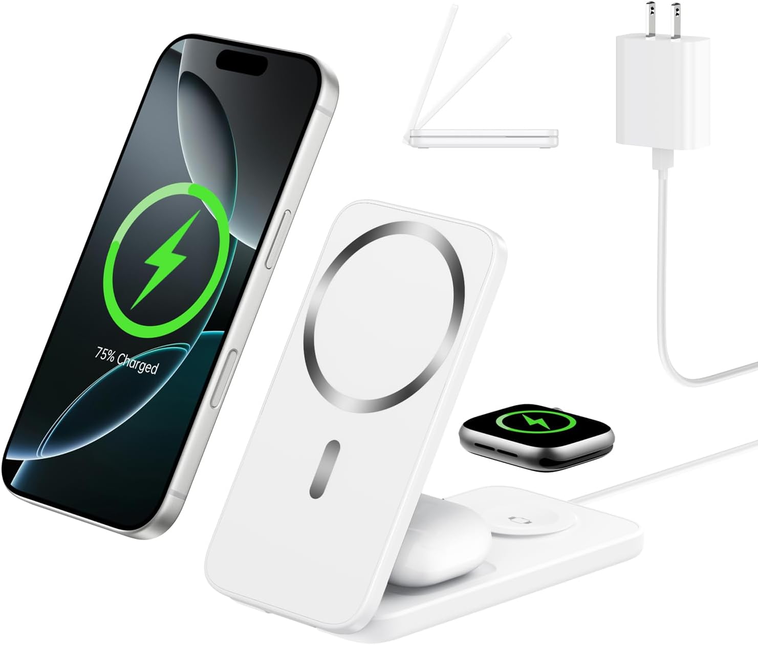 XNYAND Compatible MagSafe 3 in 1 Wireless Charging Station for Apple, Magnetic Foldable Charger Stand for iPhone 17/16/15/14/13/12 Pro Max, Apple Watch Ultra/Series & AirPods Pro Fast Charging Dock