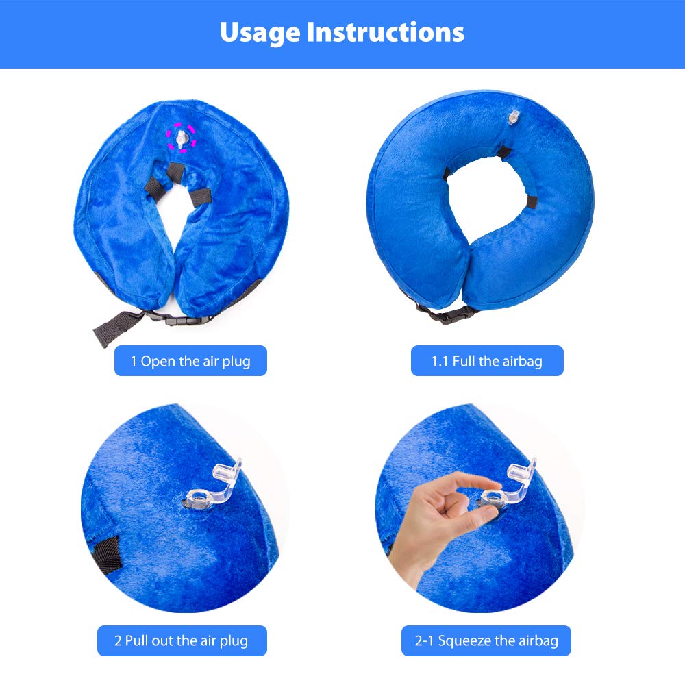 Holysteed Dog Inflatable Collar Protective Dog Collar Pet E-Collar Design to Prevent Pets from Biting and Scratching at Injuries,Stitches, Wounds, and Rashes Blue - Extra Large