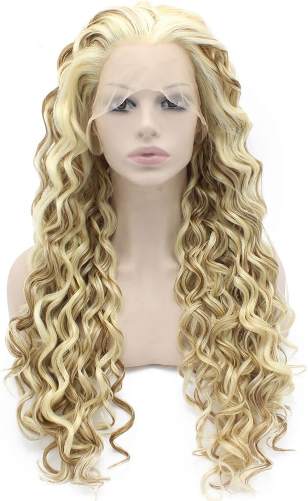 Two Tone Blonde Mix Curly Lace Front Synthetic Wig Natural Stylish Fiber Blond Curly Wig At Mxangel