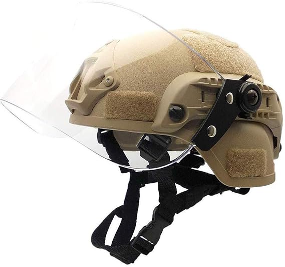 MICH 2000 Airsoft Paintball Tactical Helmet, with Clear Riot Visor Face