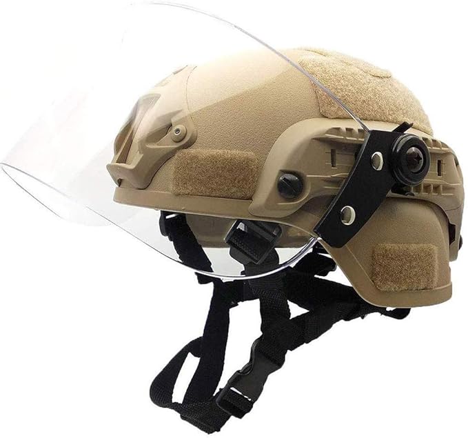 MICH 2000 Airsoft Paintball Tactical Helmet, with Clear Riot Visor Face