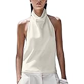 Women Halter Backless Tank Tops Cute High Mock Neck Cami Sexy Open Back Camisole Silk Satin Going Out Tops