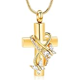shajwo Cross Urn Necklace for Ashes Birthstone Rose Flower Cremation Jewelry for Women Gilrs Keepsake Memorial Ashes Pendant