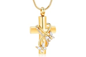 shajwo Cross Urn Necklace for Ashes Birthstone Rose Flower Cremation Jewelry for Women Gilrs Keepsake Memorial Ashes Pendant