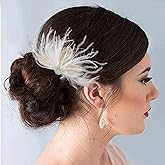 Latious Flapper Feather Hair Comb White Crystal Bridal 1920s Hair Clip Fascinator Hair Accessories for Women