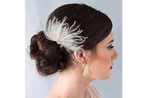 Latious Wedding Bride Flapper Feather Hair Comb White Crystal Bridal 1920s Hair Clip Fascinator Hair Accessories Prom Hair Jewelry for Women and Girls