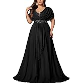 VOUIAO Women Sequin Plus Size Formal Bridesmaid Dresses Wedding Guest Gown | High Slit,Ruffle,Summer Chiffon Long Elegant A Line Evening Gown,Lace Up Curvy Prom Party Cocktail Mother of the Bride Dress
