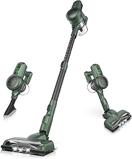 Orfeld Akku Staubsauger, Staubsauger kabellos 4 in 1, Handstaubsauger mit Teleskopstange, Starke Saugkraft, LED-Elektrobürste für Teppichbodenm Holzböden Tierhaare