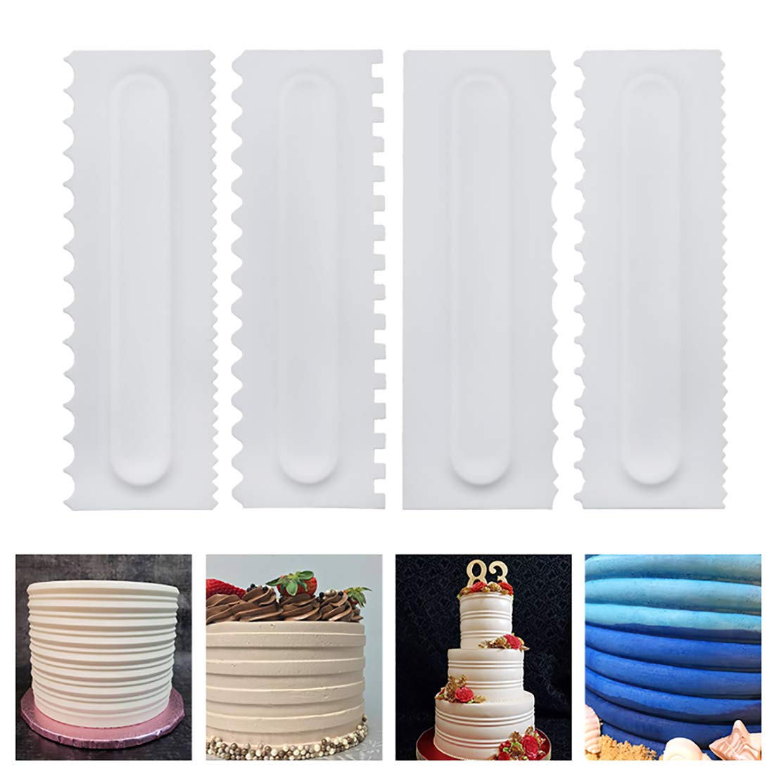 LUUFAN Cake Scraper Buttercream Smoother Pastry Cake Decorating Comb Fondant Spatulas Pastry Cutter Baking Tools Kitchen Baking Mold DIY Tool (4PCs)