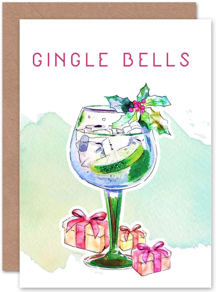 Wee Blue Coo CHRISTMAS JINGLE BELLS GIN PUN FUNNY ALCOHOL CARD CP3067, 17.5 x 12.5 cm