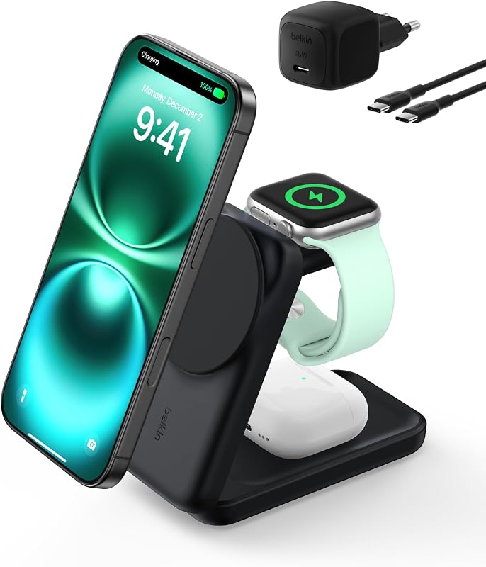 UltraCharge 3-in-1 Induktive Ladestation mit Qi2, 25W – Schwarz