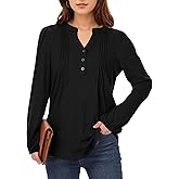 Am Direct Long Sleeve Shirts for Women Buttons V Neck Hide Belly Blouses Fashion Casual Loose Fit Pleated Tunic Tops